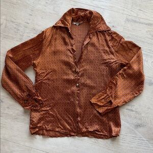 Geometric Print Button-Up Blouse in Rust